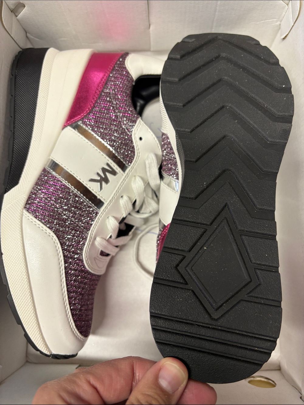 Michael Kors Pink Metallic and White Platform Sneakers - Picture 2 of 2